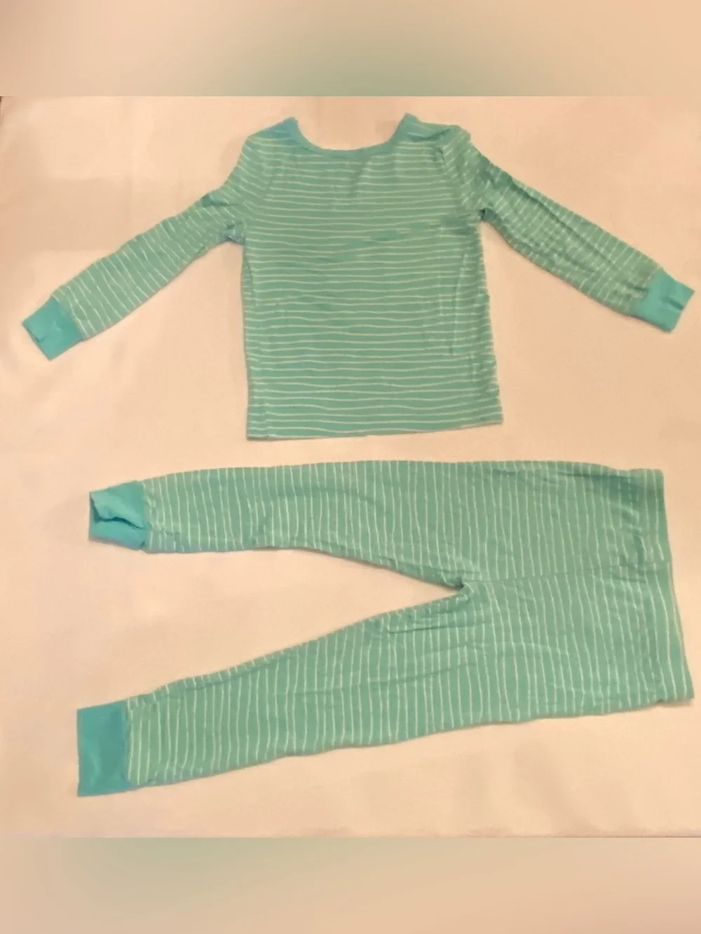 Little Me , Bamboo Aqua Striped Long Sleeve Pajama Set, 3T EUC